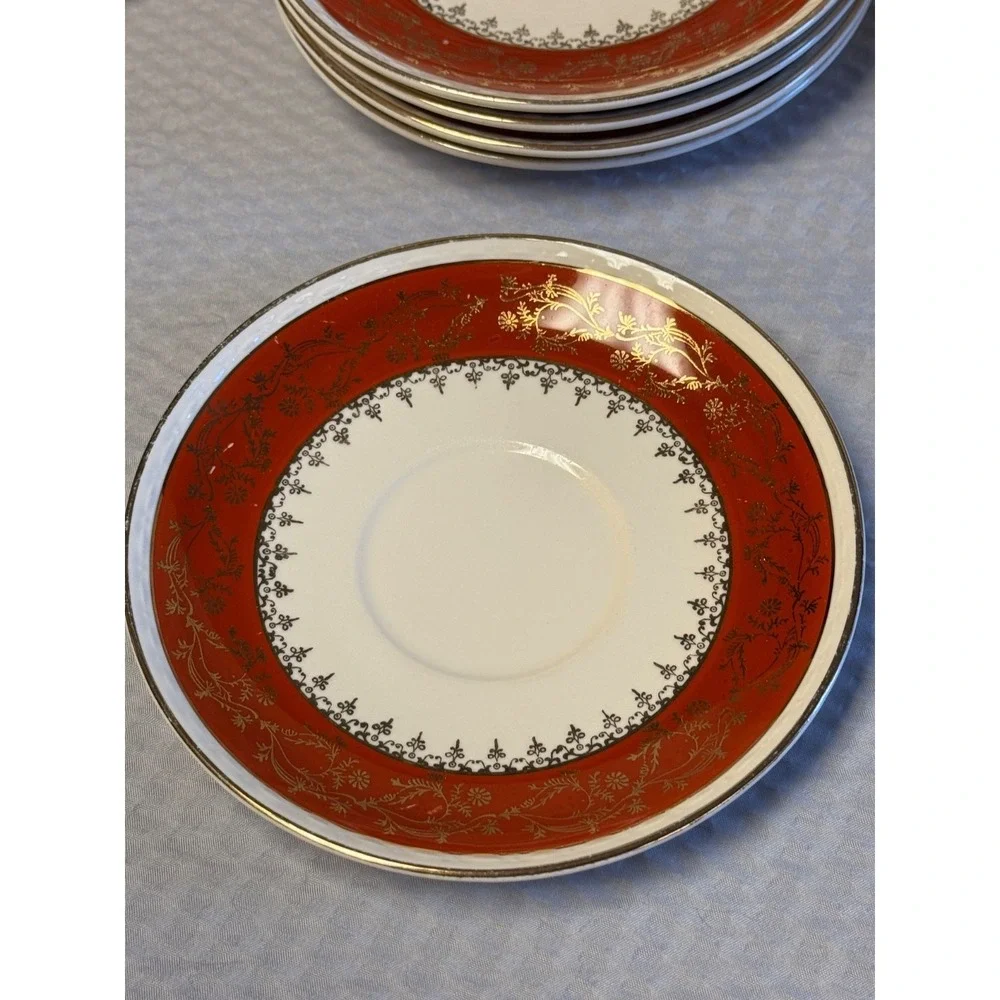 Vinatge USA Made Homer Laughlin Craftsman Formal Rust Red Saucer set/6-  6